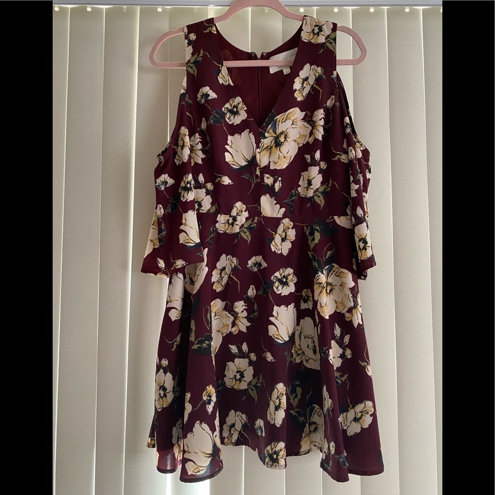 Burgundy dress cold shoulder style